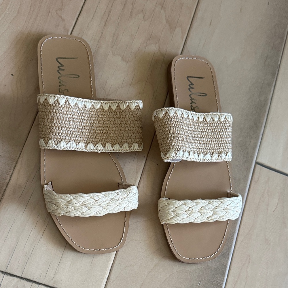 Lulu's Woven Tan and Cream Sandals